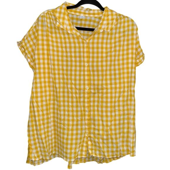 Button-Front Gingham Shirt for Women old navy yellow and white summer top XXL - Picture 2 of 4